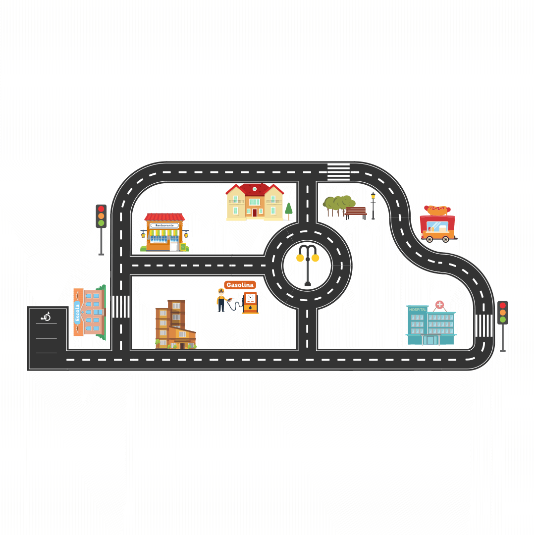 Adesivo Destacável para Chão Infantil Pista de Carrinhos Colorida